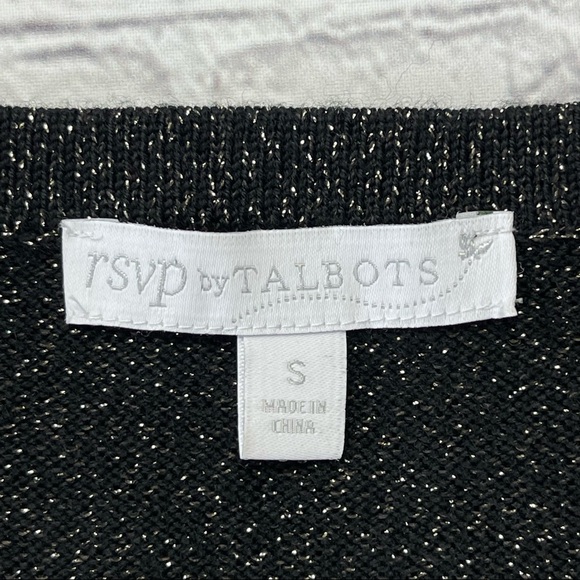 RSVP by Talbots Black Metallic Sparkle Midi Dress Wool Blend Bell Sleeves Small - Picture 12 of 15